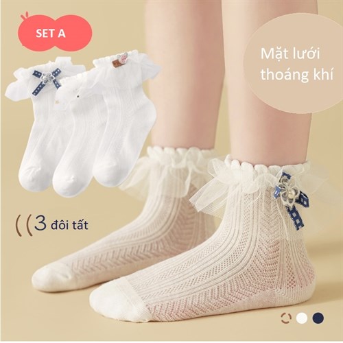 Set 3 tất viền ren thoáng khí Princess