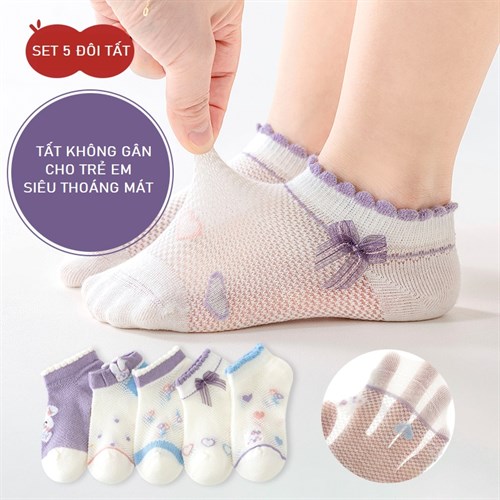 Set 5 tất  bé gái không gân mặt lưới mắt rộng  TOE