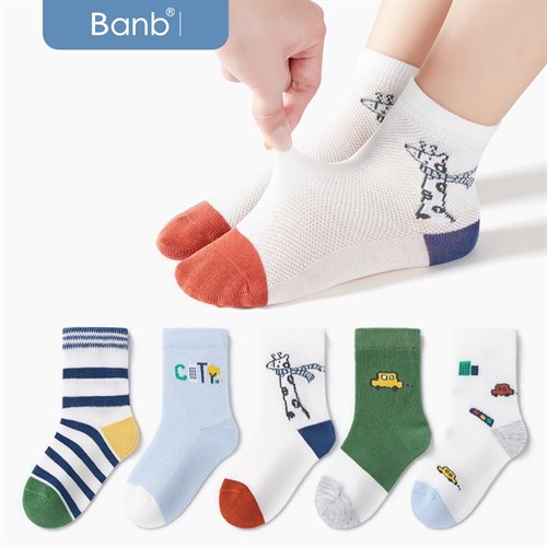 Set 5 tất bé trai  mặt lưới co giãn tốt BANB