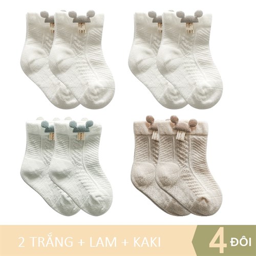 Set 4 tất trẻ em cotton thoáng mát TOE (Set B, 0-3 tháng)