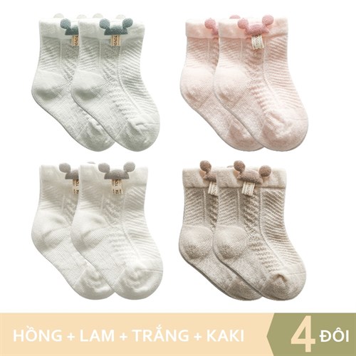 Set 4 tất trẻ em cotton thoáng mát TOE