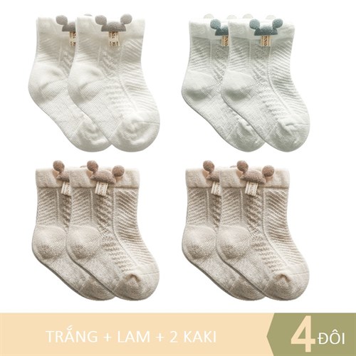 Set 4 tất trẻ em cotton thoáng mát TOE (Set D, 0-3 tháng)