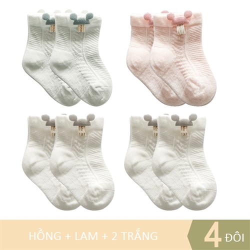 Set 4 tất trẻ em cotton thoáng mát TOE (Set C, 0-3 tháng)