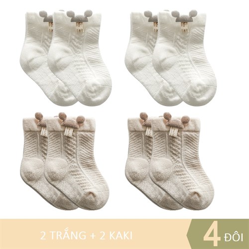 Set 4 tất trẻ em cotton thoáng mát TOE (SET G, 0-3 tháng)