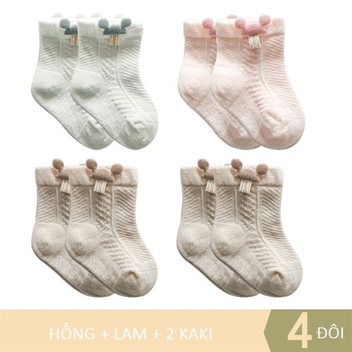 Set 4 tất trẻ em cotton thoáng mát TOE (Set E, 0-3 tháng)