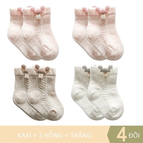 Set 4 tất trẻ em cotton thoáng mát TOE (Set F, 0-3 tháng)