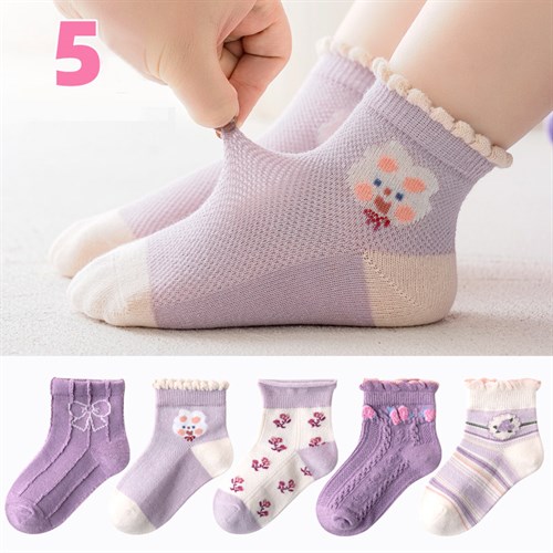 Combo 5 đôi tất bé gái cotton thoáng khí TOE