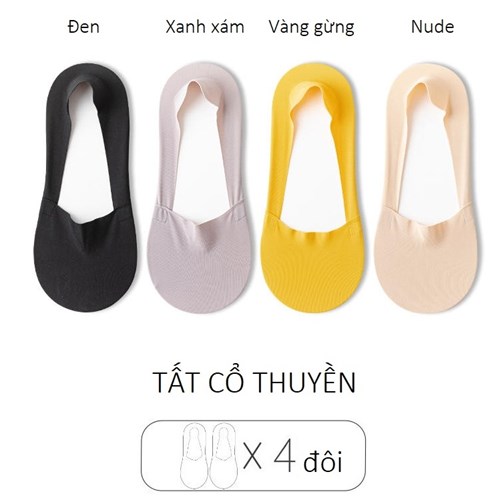 Set 4 tất cổ thuyền mỏng nhẹ, chống tuột gót TEMOOUES (Set D)