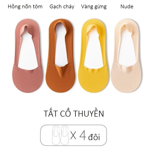 Set 4 tất cổ thuyền mỏng nhẹ, chống tuột gót TEMOOUES (Set C)