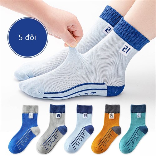 Set 5 tất bé trai cổ lỡ mặt lưới thoáng mát TOE
