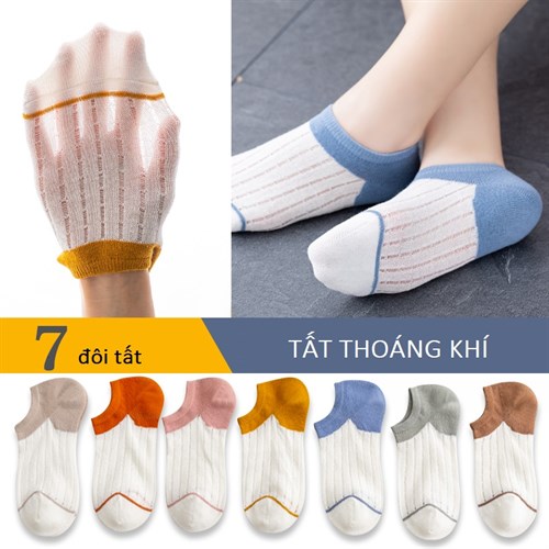 Set 7 tất nữ cổ thuyền mặt lưới thoáng mát TOE