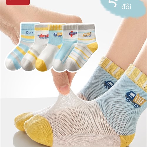 Set 5 tất bé trai cổ lỡ mặt lưới Andy bear (Đội xe - 3-5 tuổi)
