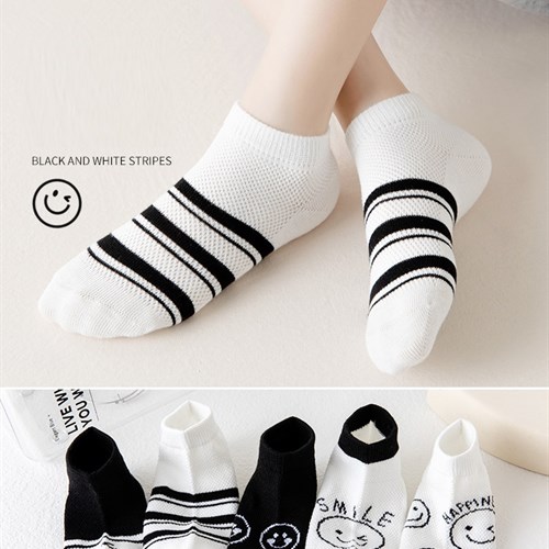 Set 5 tất đen trắng cotton thoáng mát TGTX (9-12 tuổi)