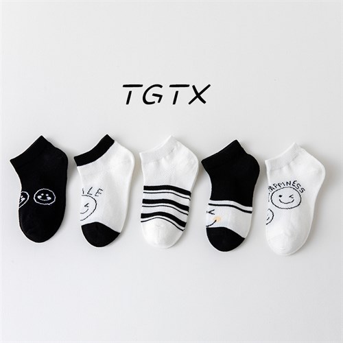 Set 5 tất đen trắng cotton thoáng mát TGTX