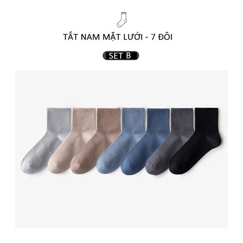 Set 7 tất nam cotton thoáng khí, ngăn mùi, hút ẩm Caramella (Set B)