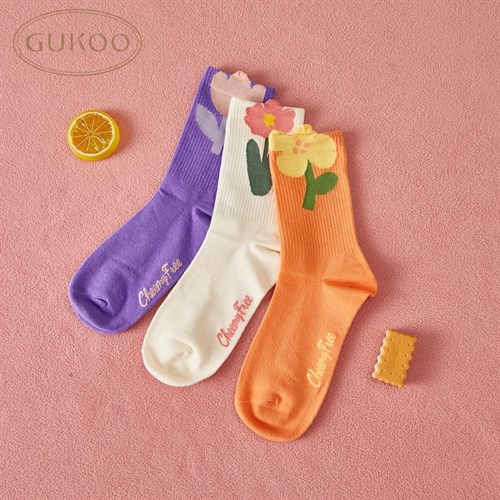 Set 3 tất nữ cổ trung thêu hoa Gukoo (Set B)